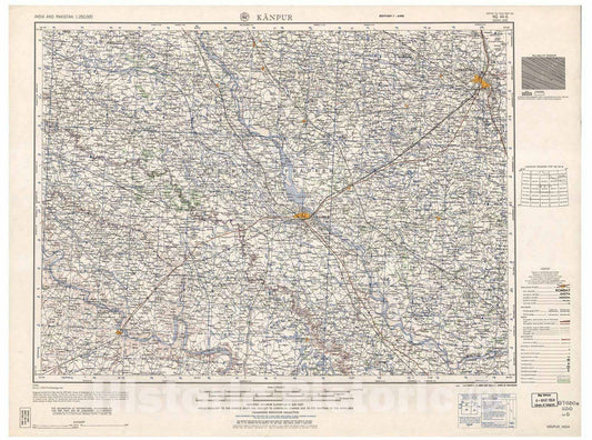 Historic 1955 Map - India and Pakistan 1:250,000. - Kanpur, India 1962