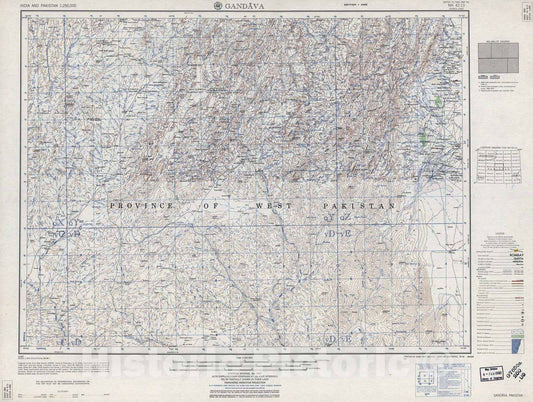Historic 1955 Map - India and Pakistan 1:250,000. - Gandava, Paksiatn 1959
