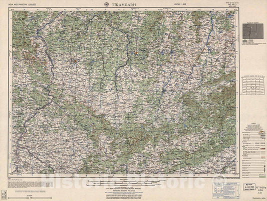 Historic 1955 Map - India and Pakistan 1:250,000. - Tikamgarh, India 1962