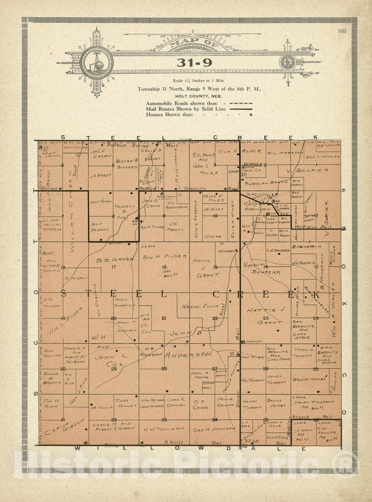 Historic 1915 Map - Atlas and plat Book of Holt County, Nebraska - Map of 31-9 - Standard Atlas and Directory of Holt County, Nebraska