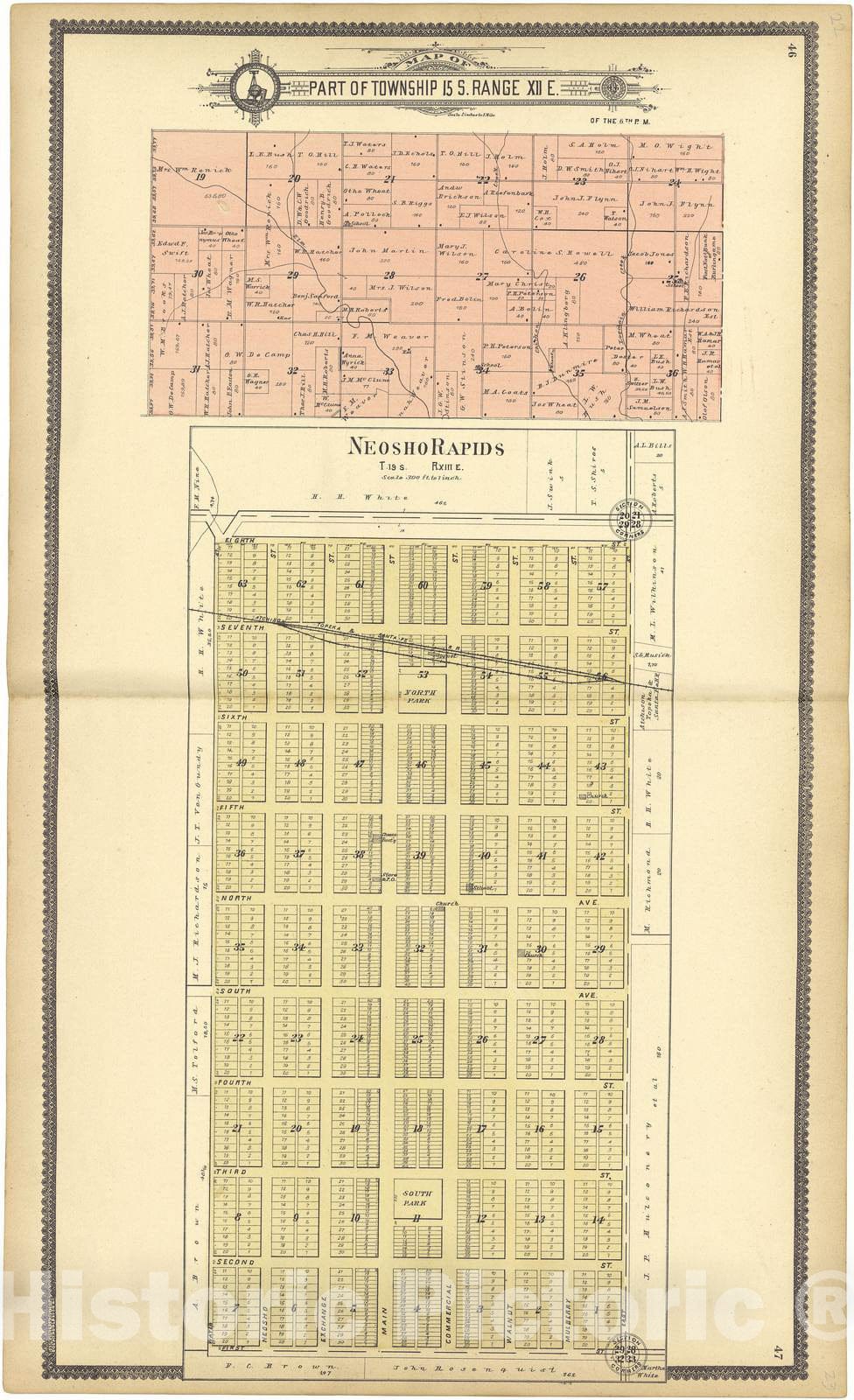 Historic 1901 Map - Standard Atlas of Lyon County, Kansas - Map of Township 15 S. Range XII E.