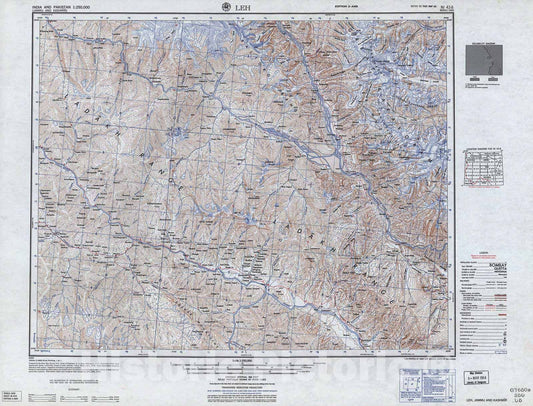 Historic 1955 Map - India and Pakistan 1:250,000. - Leh, Jammu and Kashmir 1955