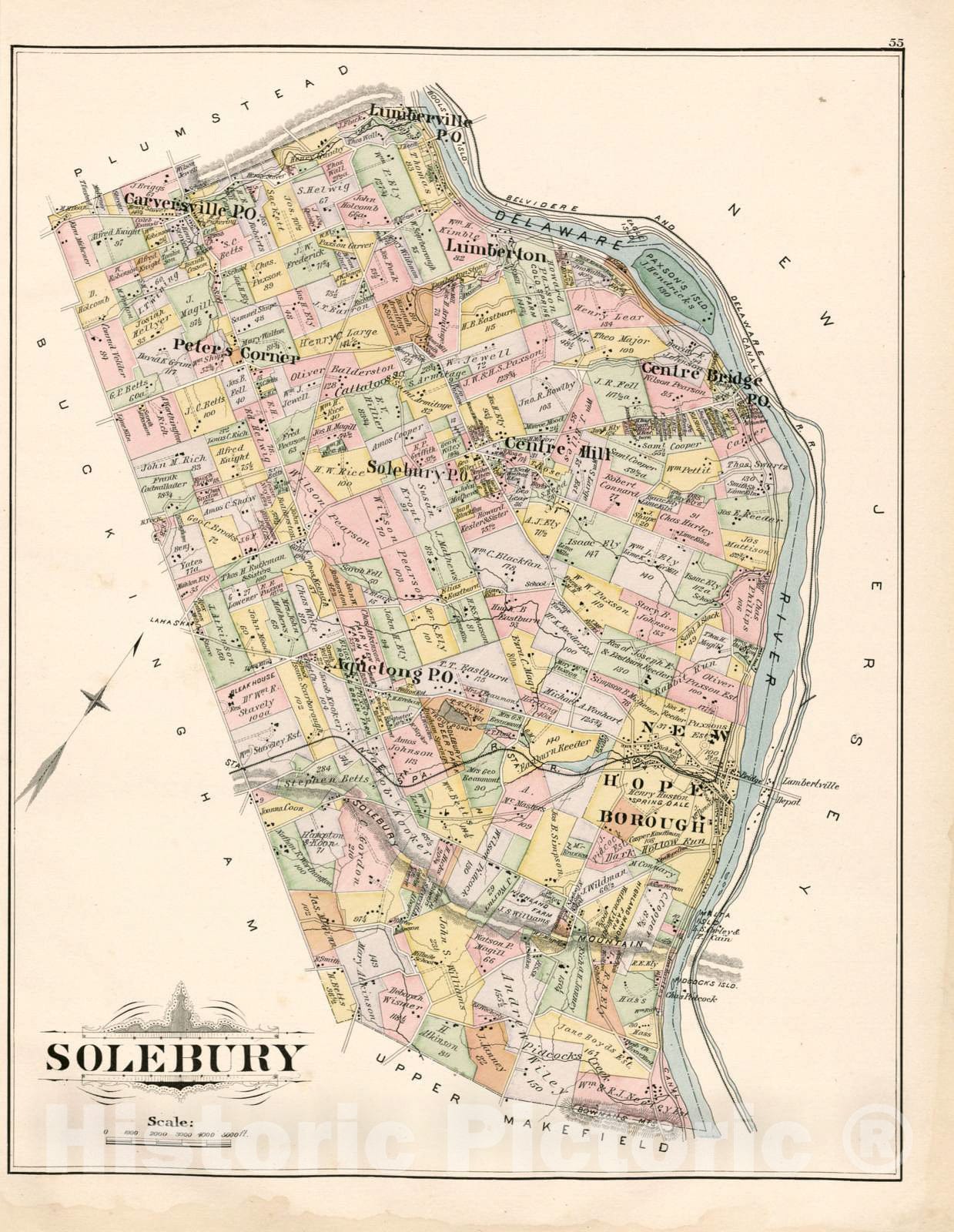 Historic 1891 Map - Atlas of Bucks Co, Penna. - Solebury - Atlas of Bucks County, Pennsylvania