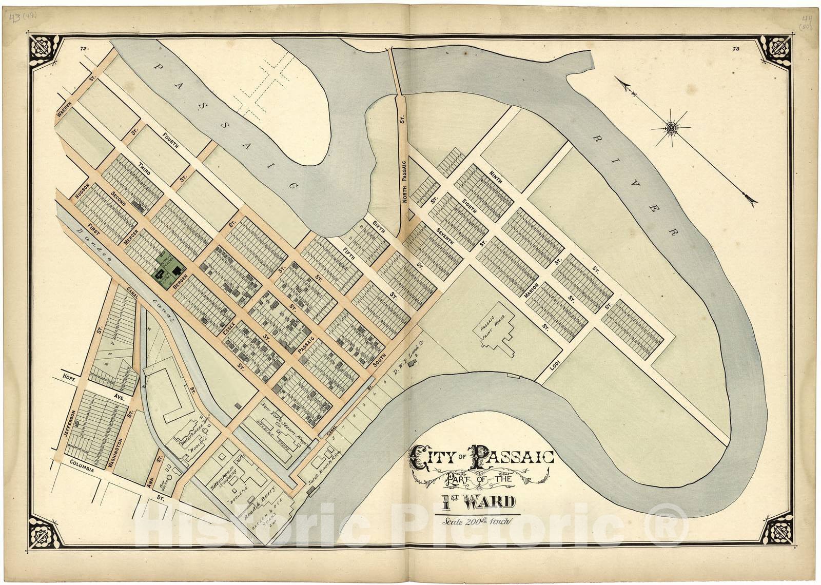 Historic 1877 Map - Atlas of Passaic County, New-Jersey - City of Passaic Part of The 1st Ward - Atlas of Passaic County, New-Jersey : 1