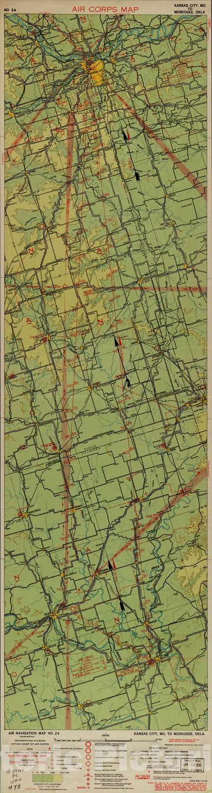Historic 1924 Map - Aeronautical Strip maps of The United States. - No. 24, 1928 - rev. June 1932 - Air Corps map
