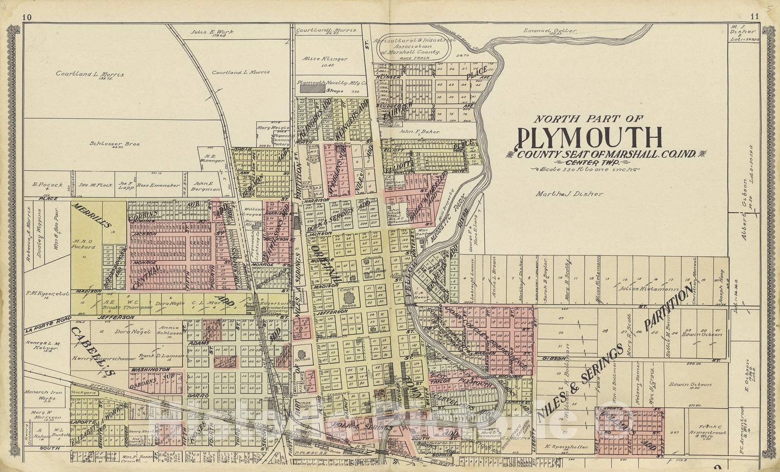 Historic 1908 Map - Standard Atlas of Marshall County, Indiana - Map of North Part of Plymouth