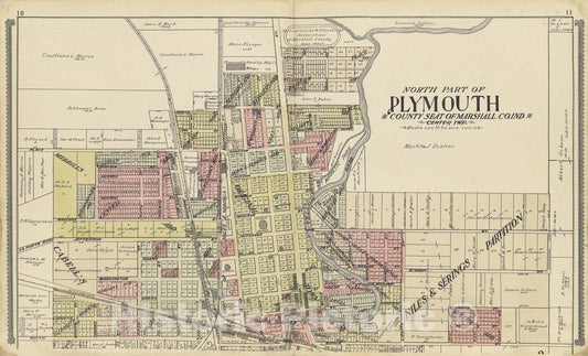 Historic 1908 Map - Standard Atlas of Marshall County, Indiana - Map of North Part of Plymouth