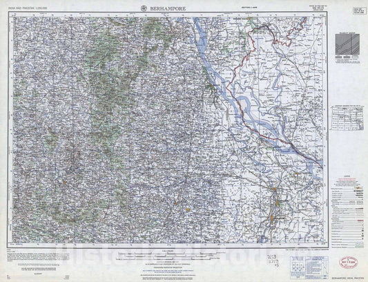 Historic 1955 Map - India and Pakistan 1:250,000. - Behrampore, India, 1961