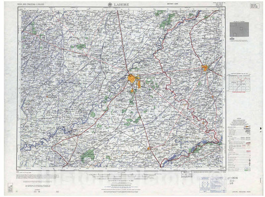 Historic 1955 Map - India and Pakistan 1:250,000. - Lahore, Pakistan, India 1959