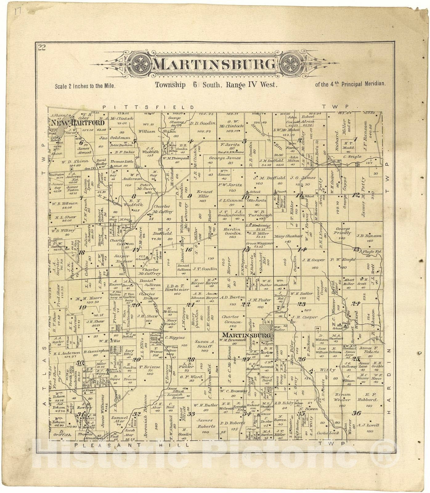 Historic 1895 Map - Plat Book of Pike County, Illinois - Martinsburg - Standard Atlas of Pike County, Illinois