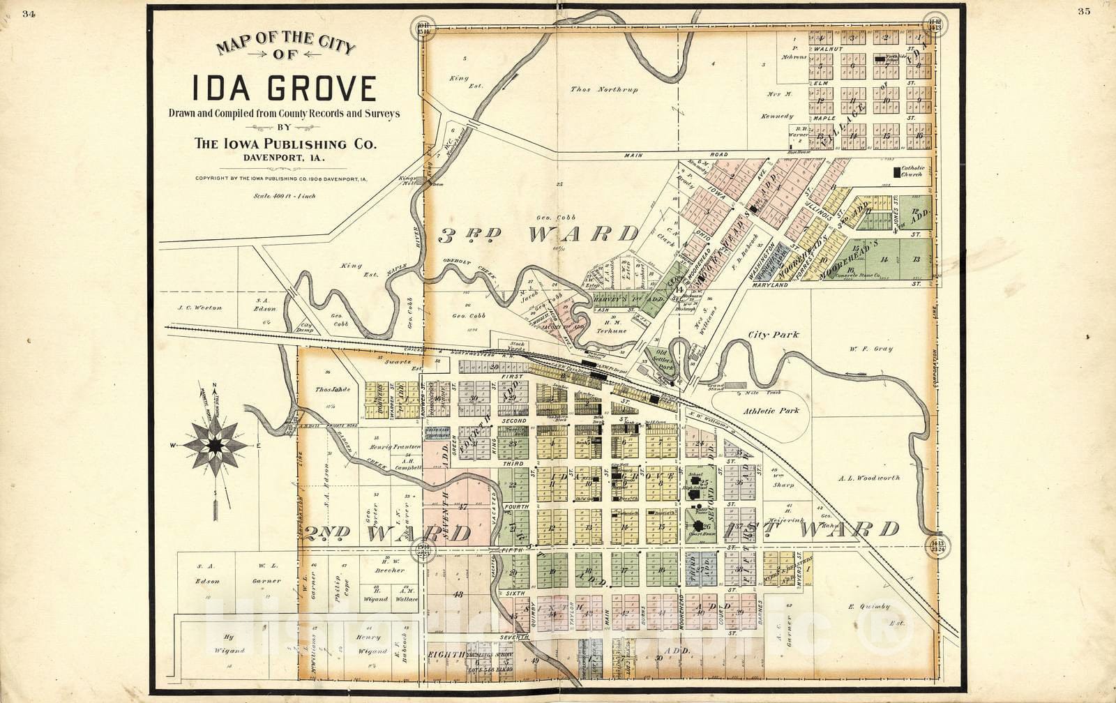 Historic 1906 Map - Atlas of Ida County, Iowa - Map of The City Ida Grove