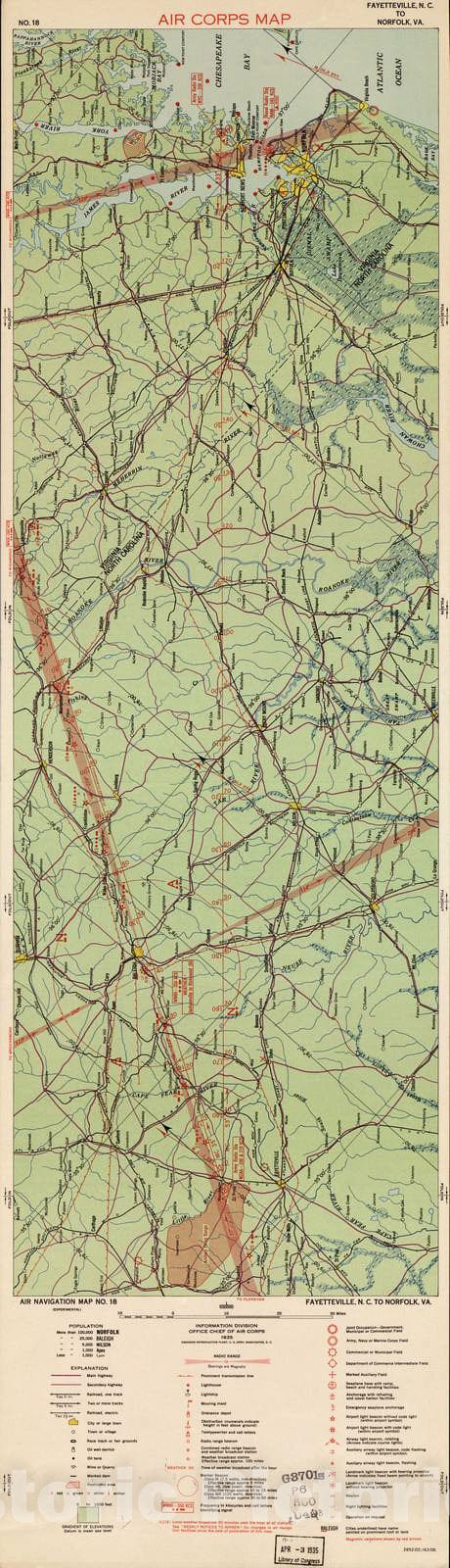 Historic 1924 Map - Aeronautical Strip maps of The United States. - No. 18, 1935 - Air Corps map