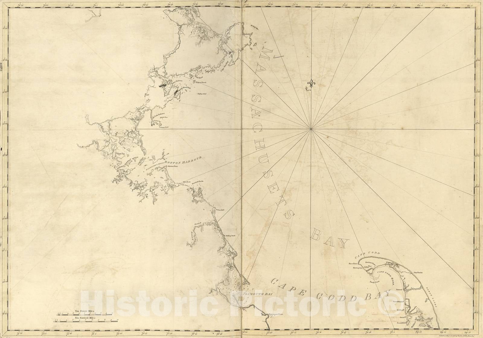 Historic 1800 Map - The Atlantic Neptune - Coast of Massachusetts Bay