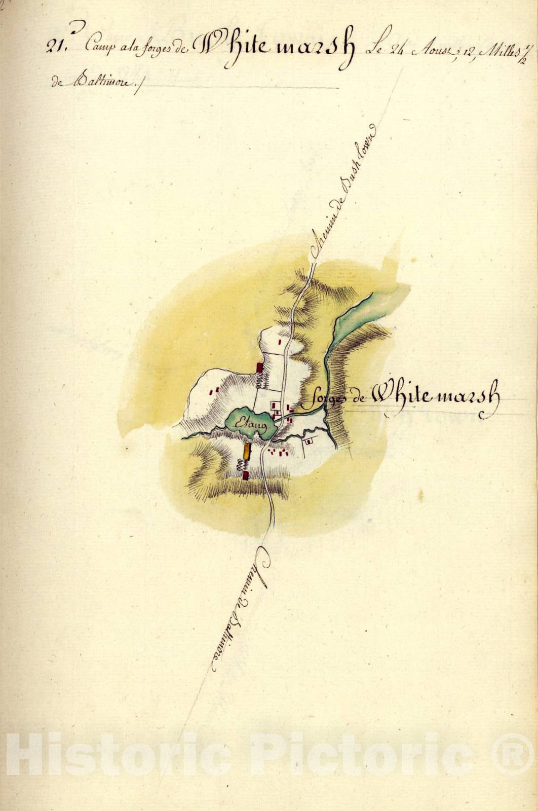 Historic 1782 Map - AmÃ©rique campagne. - Camp ala forges de White Marsh