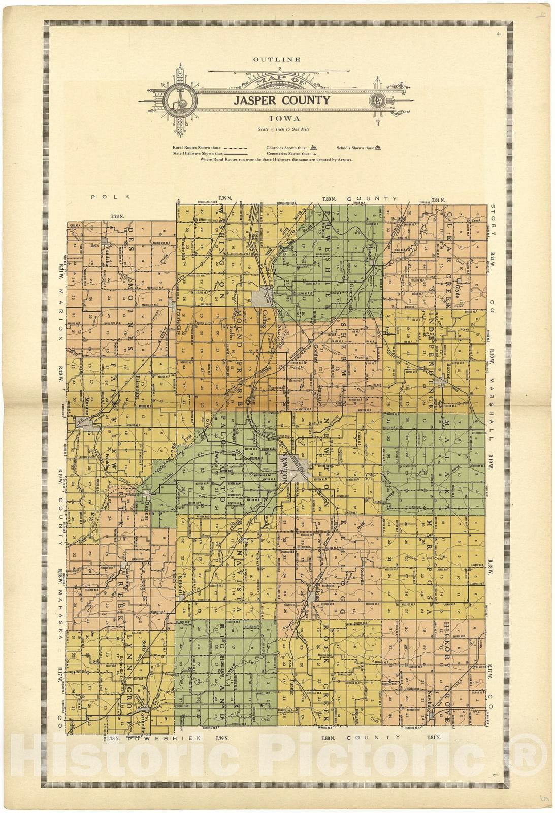 Historic 1914 Map - Atlas and plat Book of Jasper County, Iowa - Outline Map of Jasper County, Iowa - Standard Atlas and Directory of Jasper County, Iowa