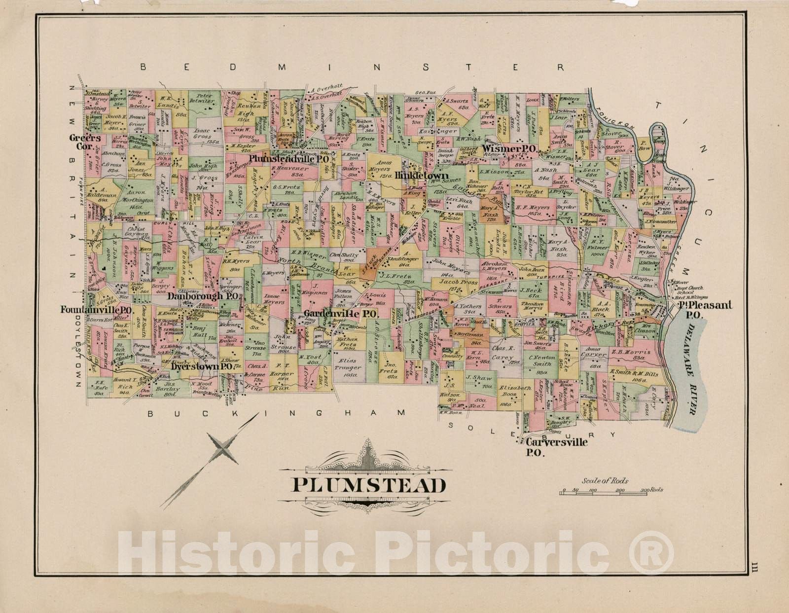 Historic 1891 Map - Atlas of Bucks Co, Penna. - Plumstead - Atlas of Bucks County, Pennsylvania