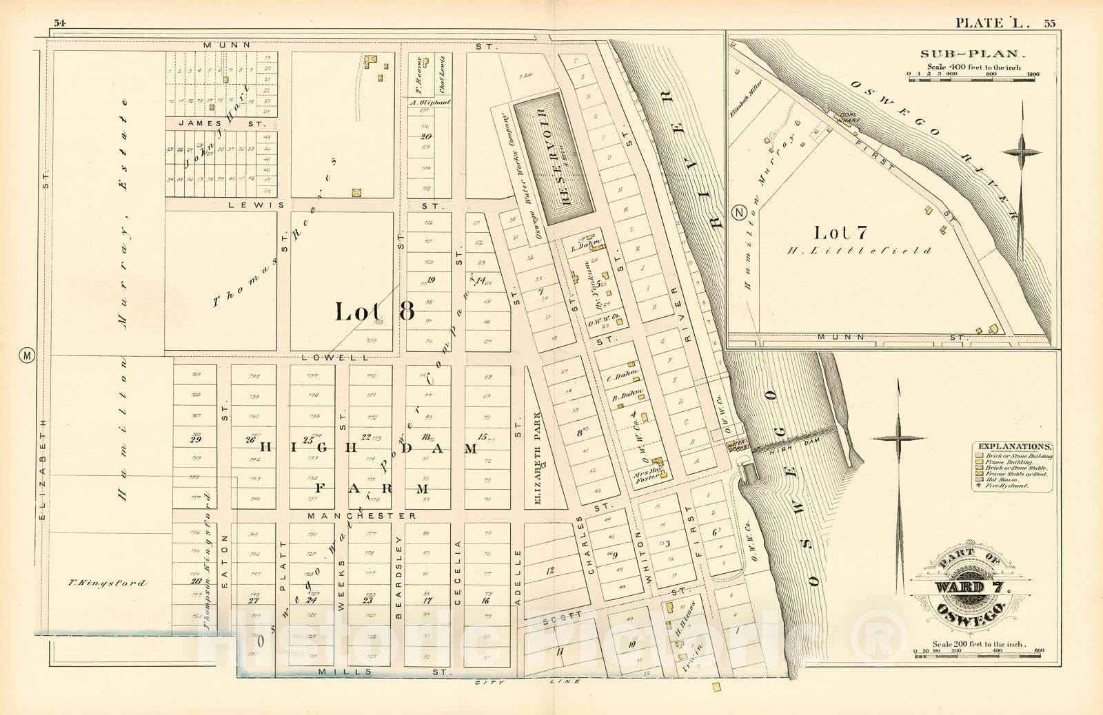 Historic 1880 Map - City Atlas of Oswego, New York - Part of Ward 7. Oswego. Plate L. - Atlas of The City of Oswego N.Y.