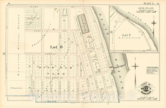 Historic 1880 Map - City Atlas of Oswego, New York - Part of Ward 7. Oswego. Plate L. - Atlas of The City of Oswego N.Y.