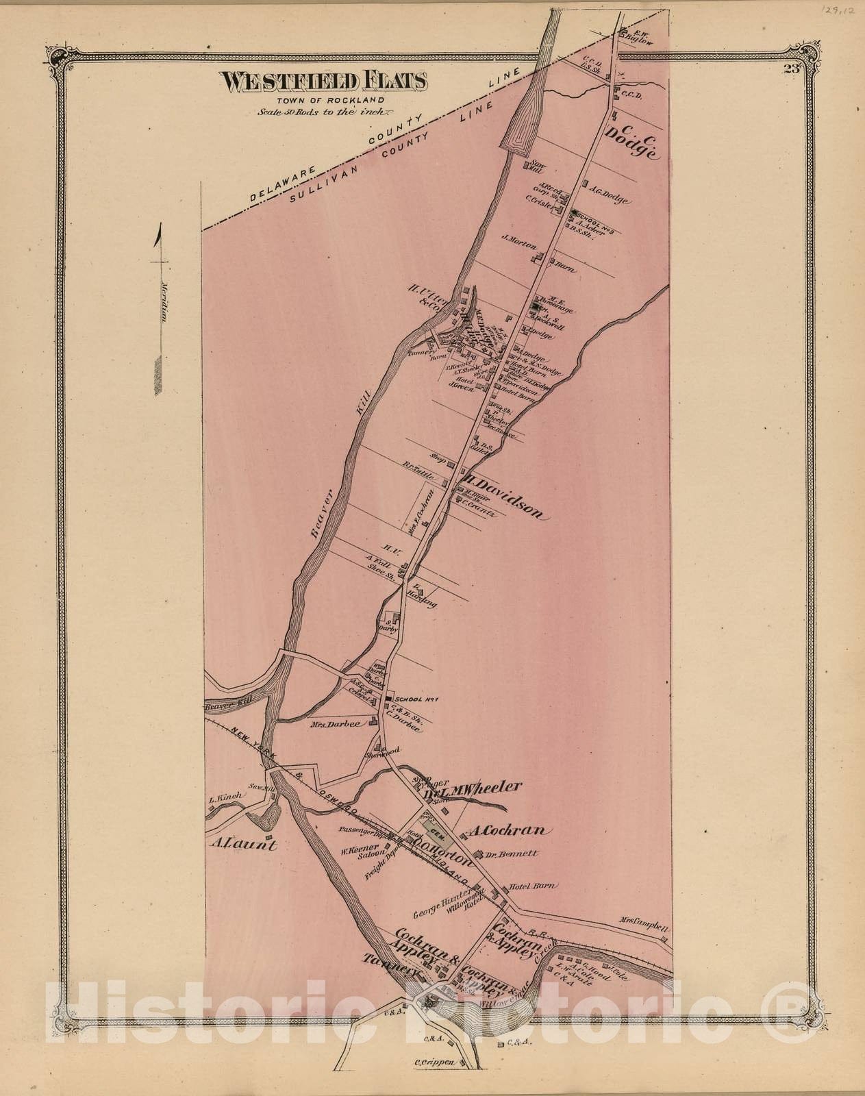Historic 1875 Map - County Atlas of Sullivan, New York - Westfield Flats