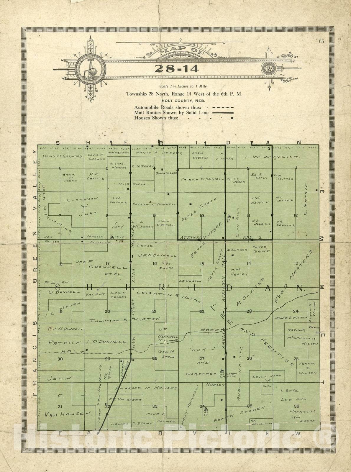 Historic 1915 Map - Atlas and plat Book of Holt County, Nebraska - Map of 28-14 - Standard Atlas and Directory of Holt County, Nebraska