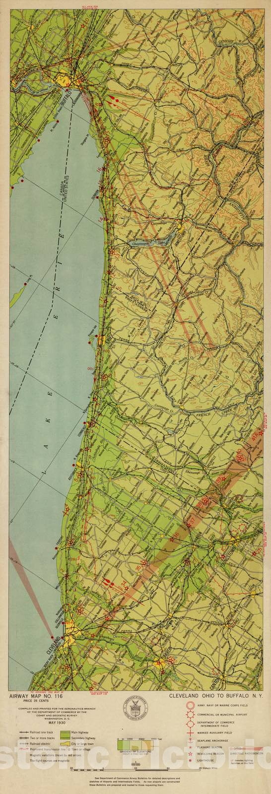 Historic 1924 Map - Aeronautical Strip maps of The United States. - No. 116, 1930 - Air Corps map