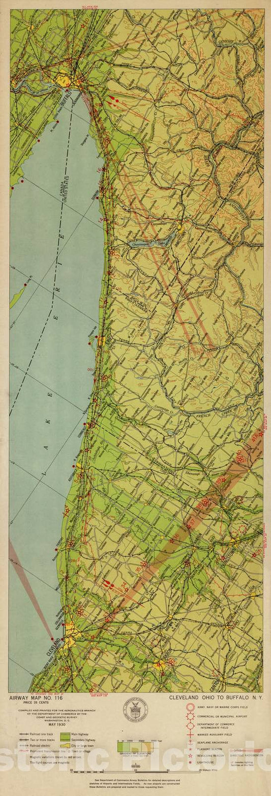 Historic 1924 Map - Aeronautical Strip maps of The United States. - No. 116, 1930 - Air Corps map