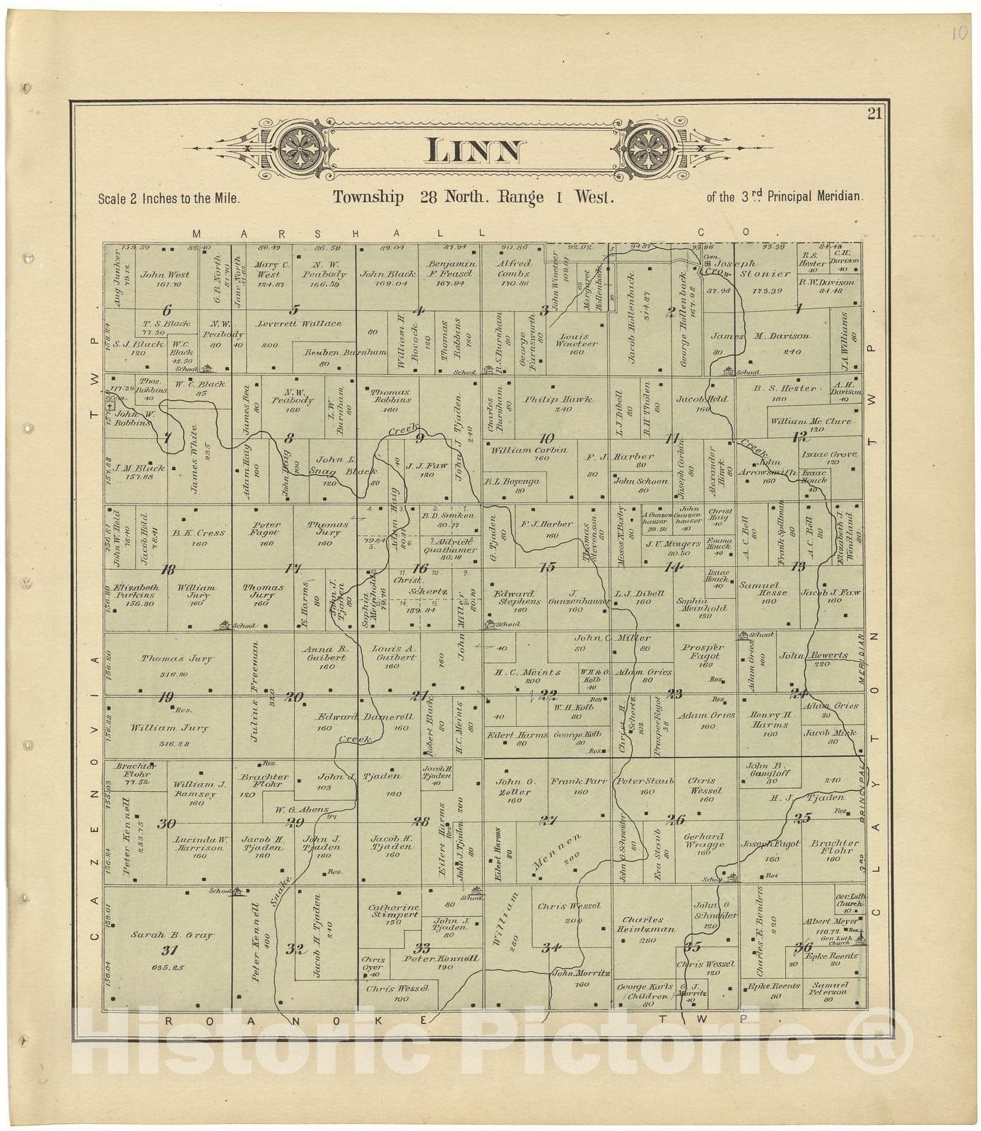 Historic 1893 Map - Plat Book of Woodford County, Illinois - Linn