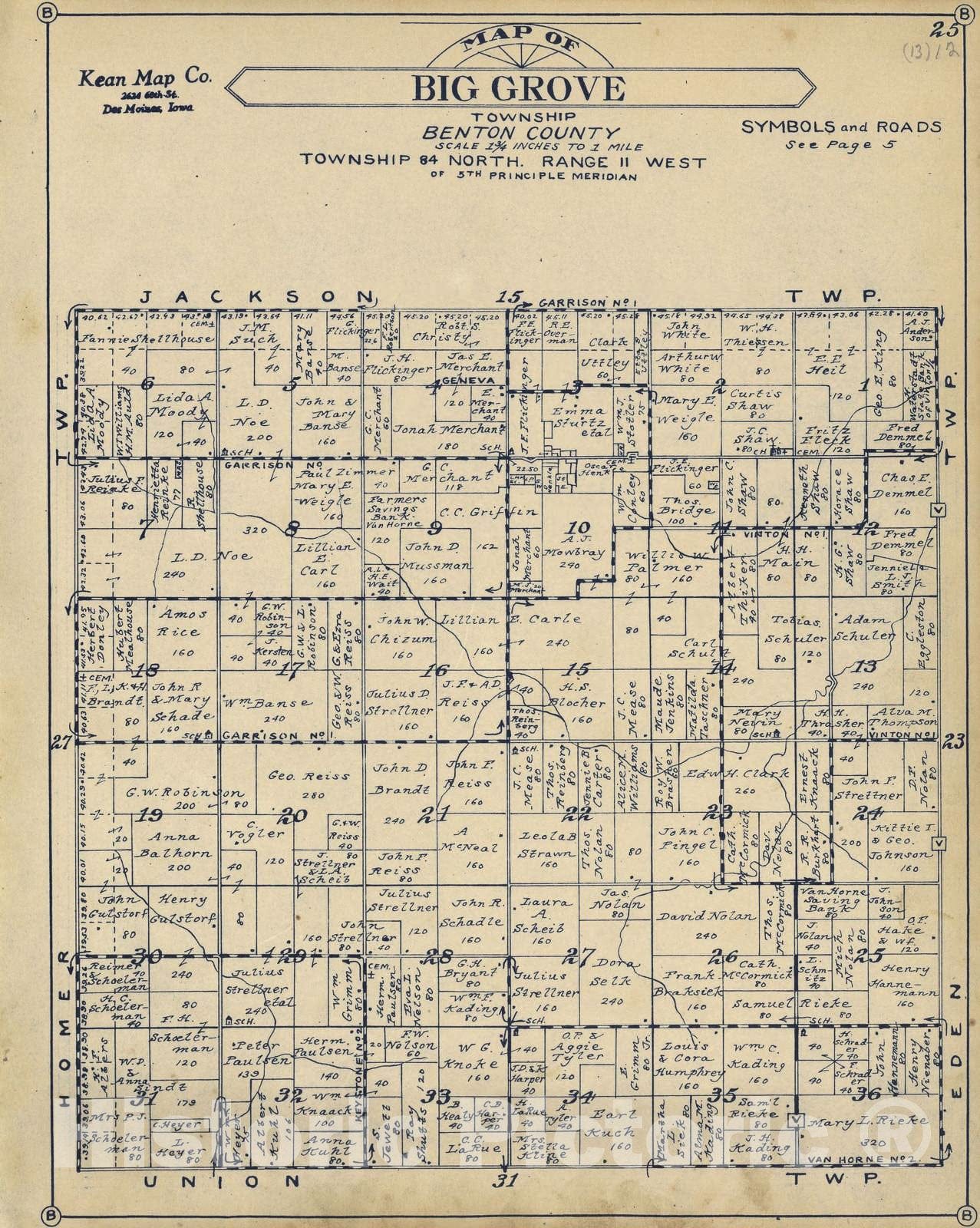 Historic 1930 Map - Atlas of Benton County, Iowa. - Big Grove Township