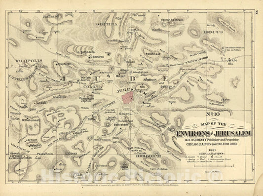 Historic 1881 Map - Historical Hand-Atlas, Illustrated - No. 10 Map of The Environs of Jerusalem - Historical Hand Atlas, Illustrated, General & Local