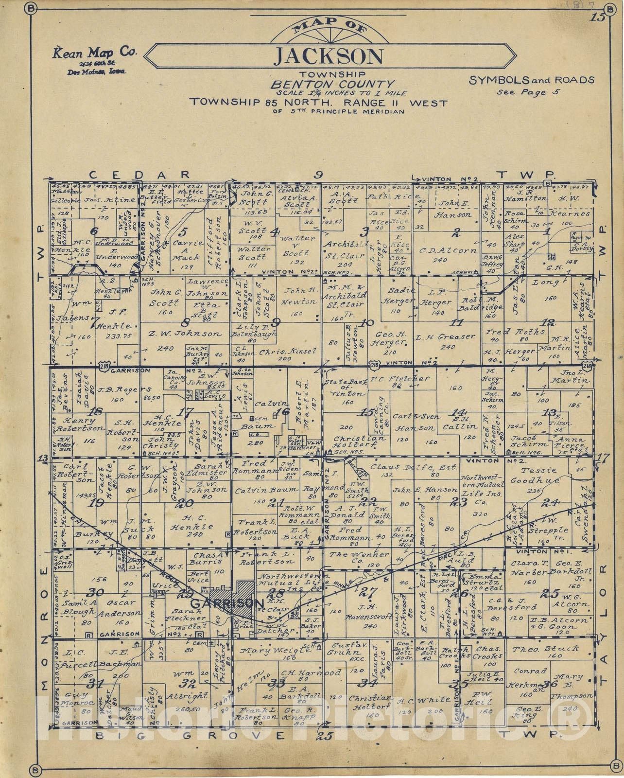 Historic 1930 Map - Atlas of Benton County, Iowa. - Jackson Township