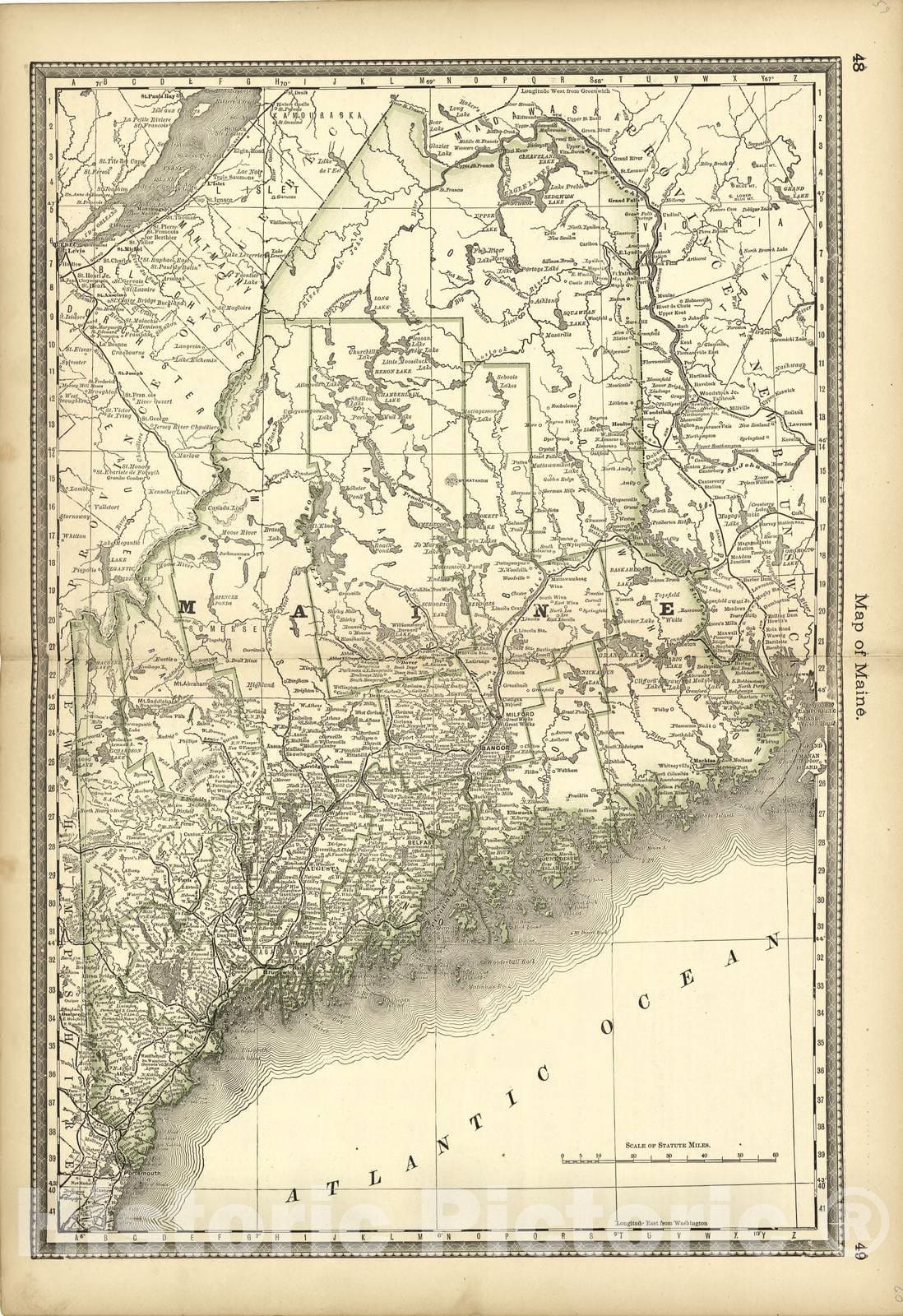 Historic 1882 Map - Historical Hand-Atlas, Illustrated - Map of Maine - Historical Hand Atlas, Illustrated, General & Local