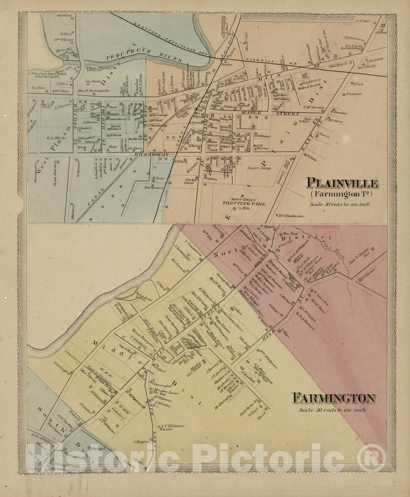 Historic 1869 Map - Atlas of Hartford and Tolland Counties - Plainville; Farmington - Atlas of Hartford and Tolland Counties, Conn.