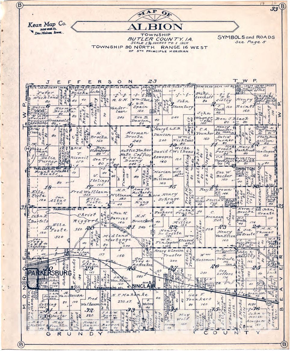 Historic 1930 Map - Atlas of Butler County, Iowa. - Map of Albion Township Butler County, Iowa