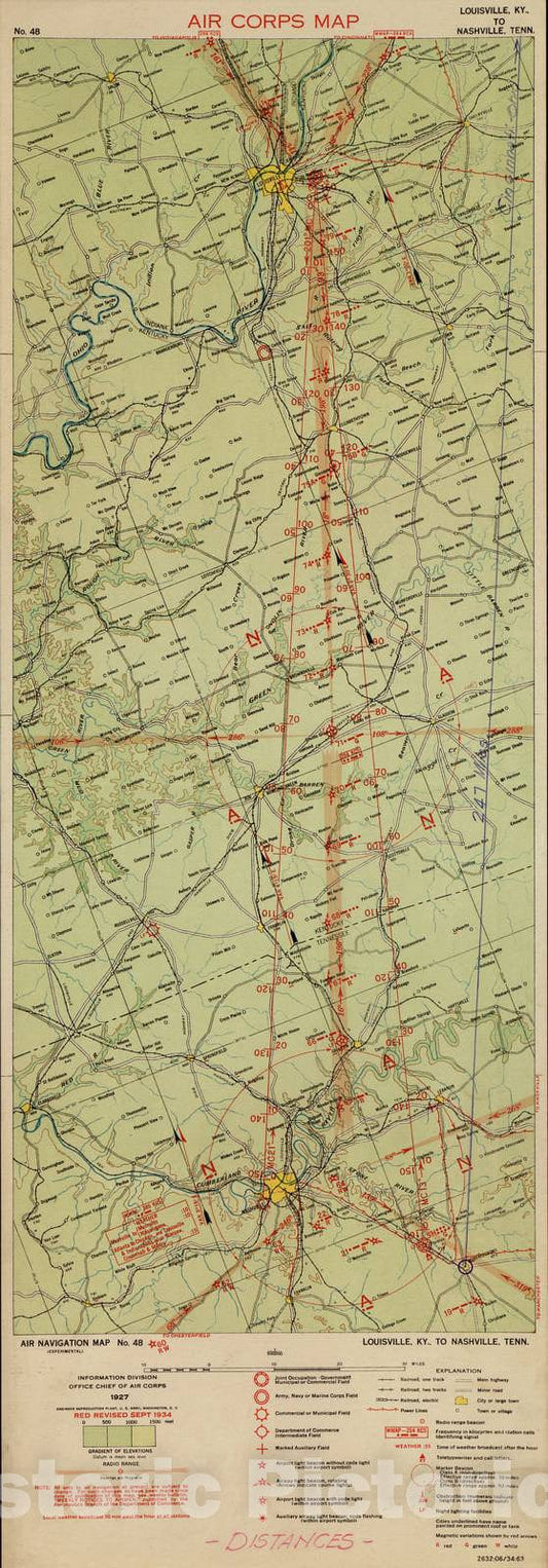 Historic 1924 Map - Aeronautical Strip maps of The United States. - No. 48, 1927 - rev. May 1932 - Air Corps map