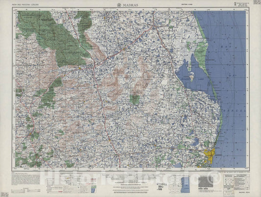 Historic 1955 Map - India and Pakistan 1:250,000. - Madras, 1957