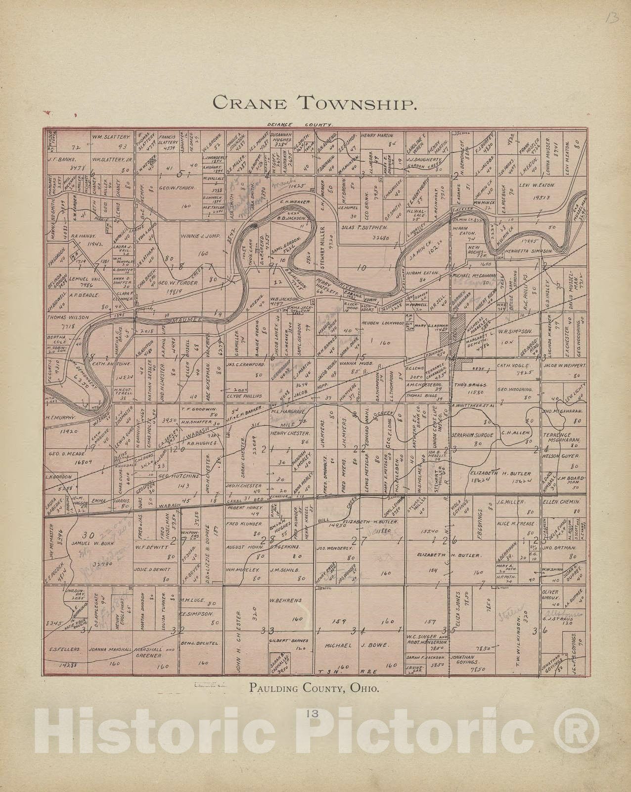 Historic 1905 Map - Atlas and Directory of Paulding County, Ohio - Crane Township - Paulding County Atlas and Directory