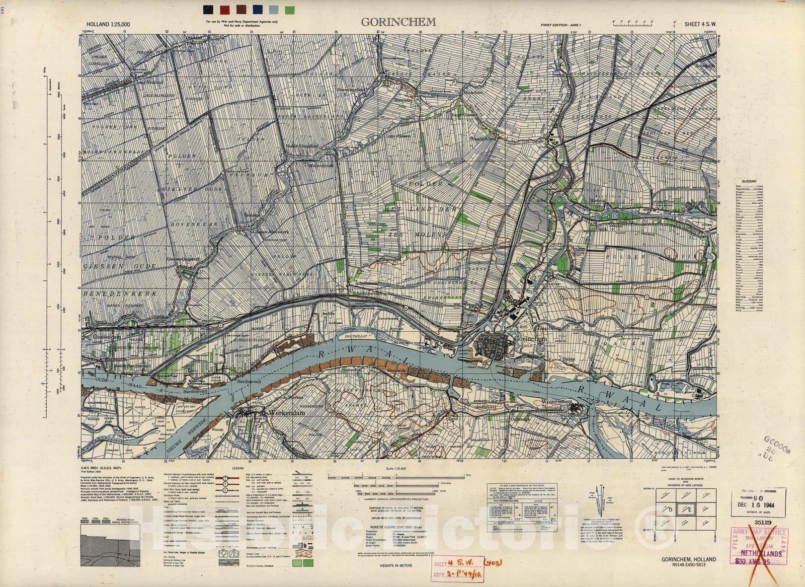 Historic 1943 Map - Holland 1:25,000 - Gorinchem, Holland - A.M.S. M831