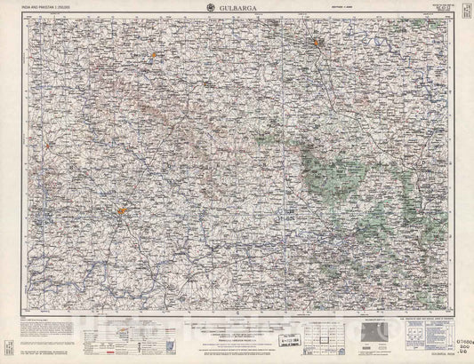 Historic 1955 Map - India and Pakistan 1:250,000. - Gulbarga, 1960