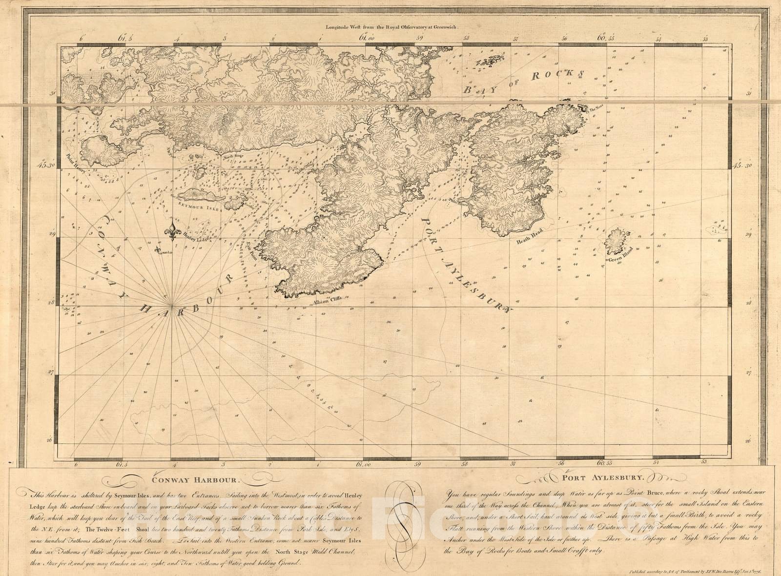 Historic 1800 Map - The Atlantic Neptune - Conway Harbour, Port Aylesbury