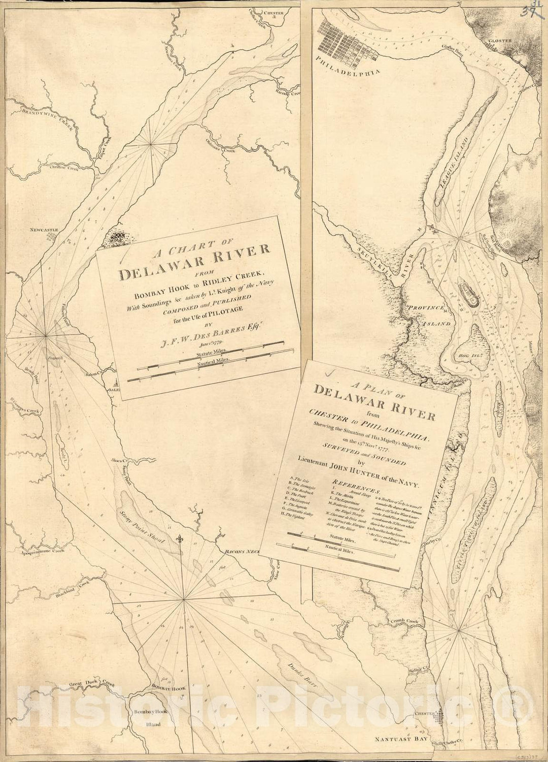 Historic 1800 Map - The Atlantic Neptune - Delware River
