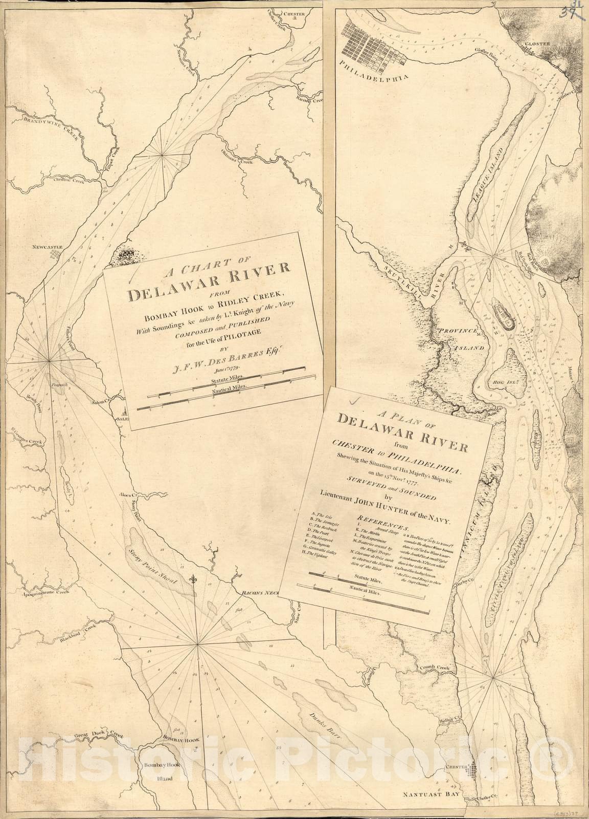 Historic 1800 Map - The Atlantic Neptune - Delware River