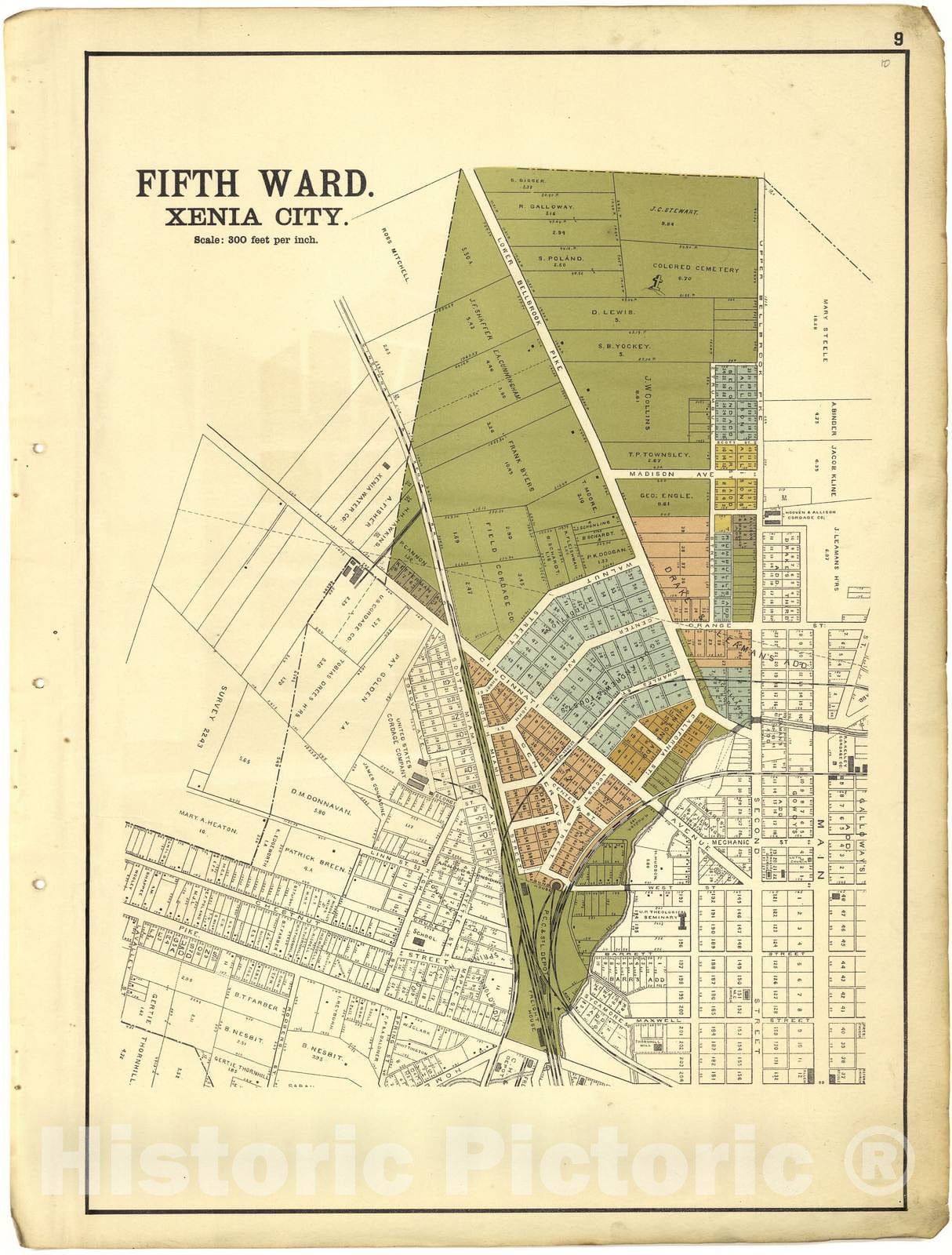 Historic 1896 Map - Riddell's Greene County Atlas, 1896. - Fifth Ward Xenia City - Riddell's Atlas of Greene County, Ohio :
