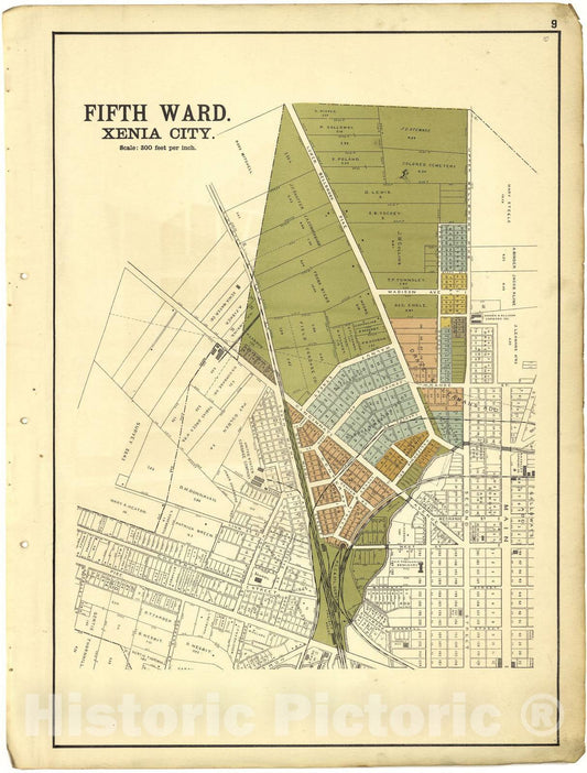 Historic 1896 Map - Riddell's Greene County Atlas, 1896. - Fifth Ward Xenia City - Riddell's Atlas of Greene County, Ohio :
