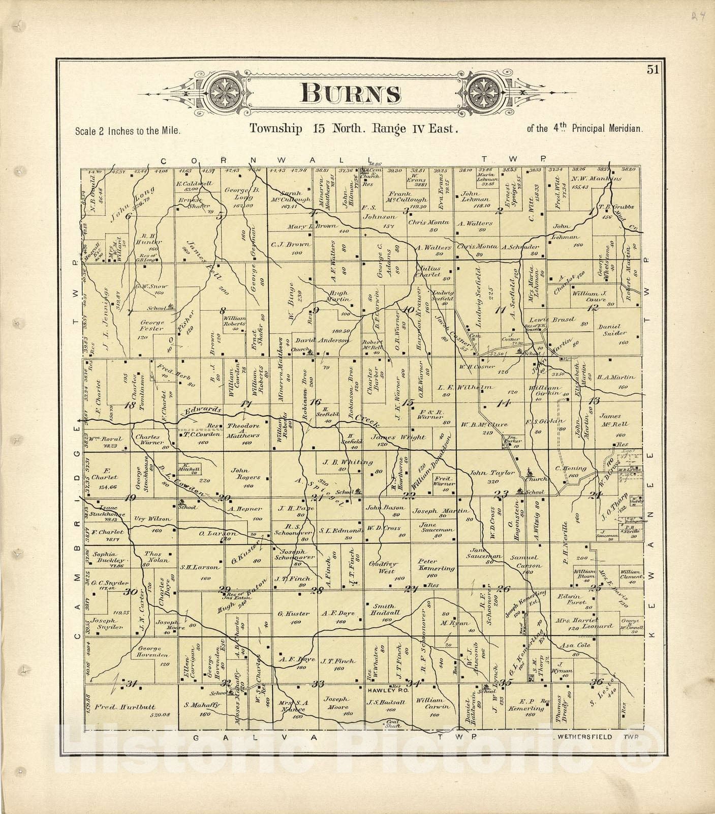 Historic 1893 Map - Plat Book of Henry County, Illinois - Burns