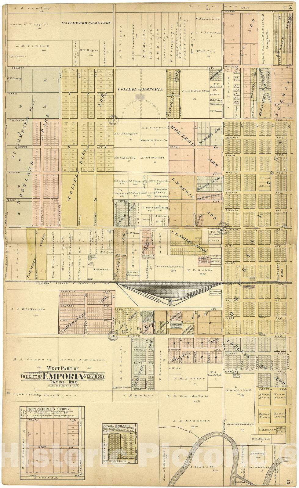 Historic 1901 Map - Standard Atlas of Lyon County, Kansas - West Part of The City of Emporia & Environs