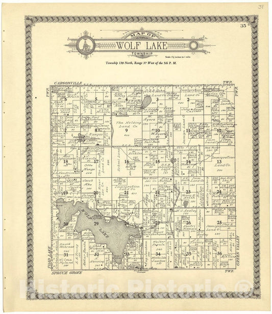 Historic 1929 Map - Standard Atlas of Becker County, Minnesota - Map of Wolf Lake Township