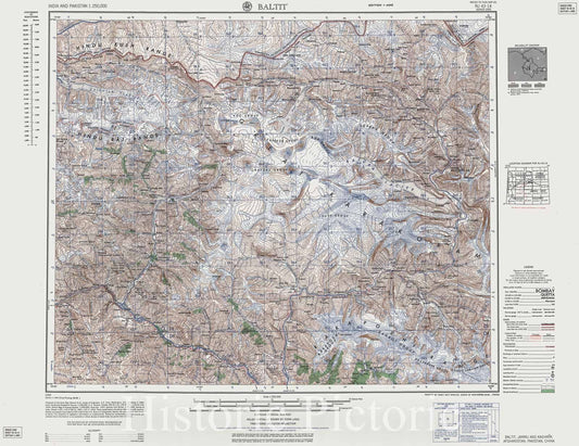 Historic 1955 Map - India and Pakistan 1:250,000. - Baltit, Jammu and Kashmir, Afghanistan, Pakistan, China 1958