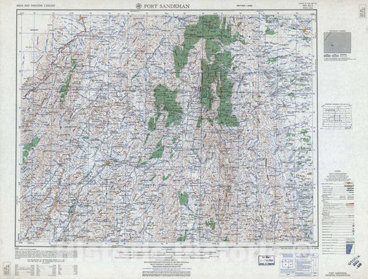 Historic 1955 Map - India and Pakistan 1:250,000. - Fort Sandeman, Pakistan, Afghanistan 1959