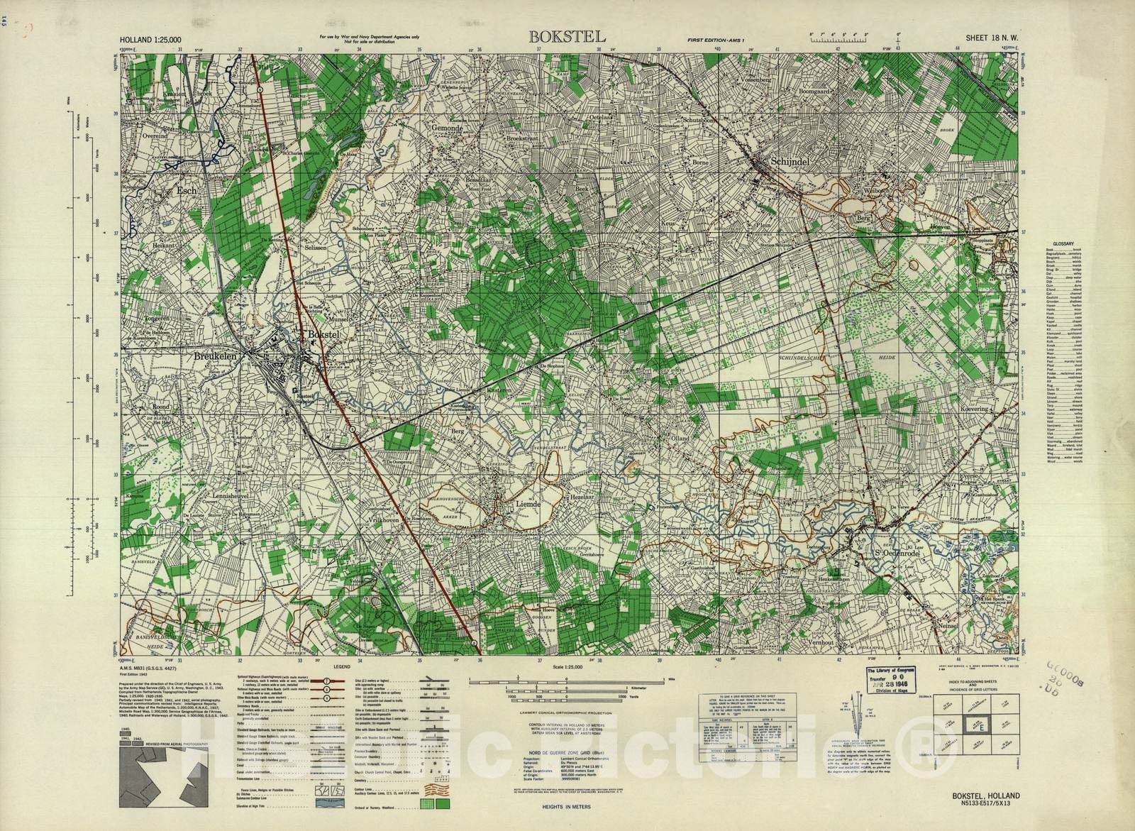 Historic 1943 Map - Holland 1:25,000 - Bokstel, Holland - A.M.S. M831
