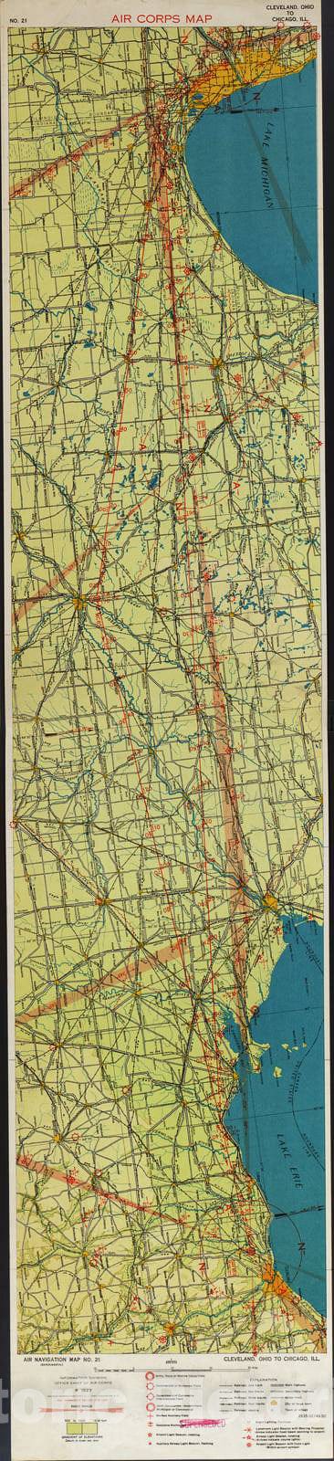 Historic 1924 Map - Aeronautical Strip maps of The United States. - No. 21, 1927 - Air Corps map